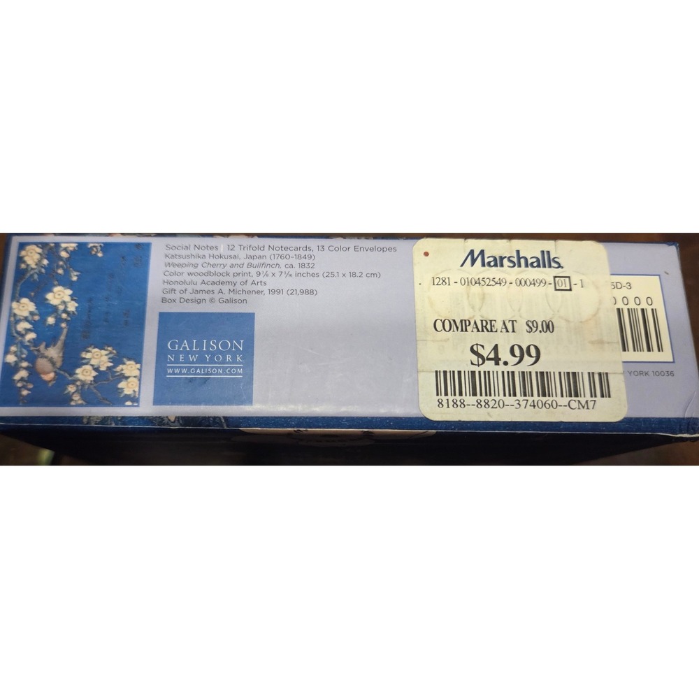 Galison Hokusai Weeping Cherry Woodblock Print Keepsake Box Blue Floral Small - Picture 5 of 6